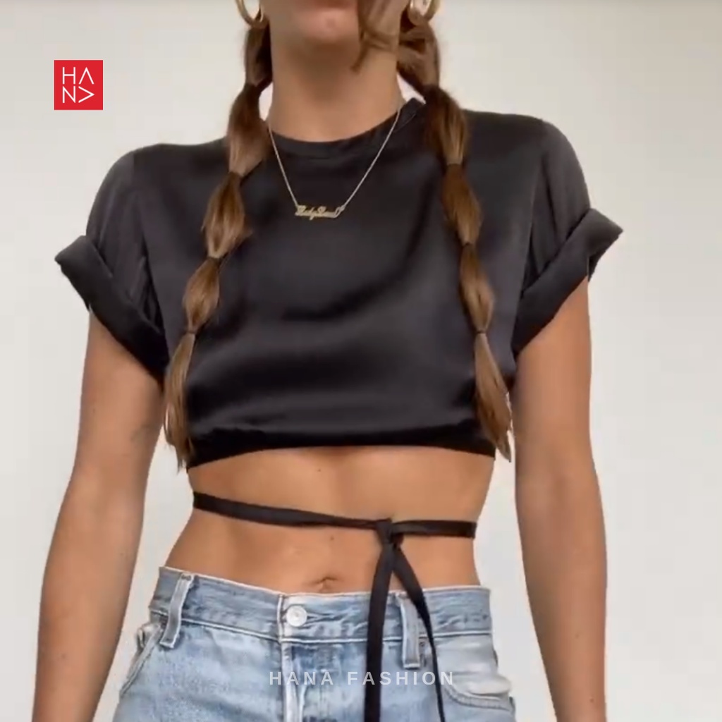 HanaFashion JKT - Ester Backless Satin Crop Top Wanita - CT156