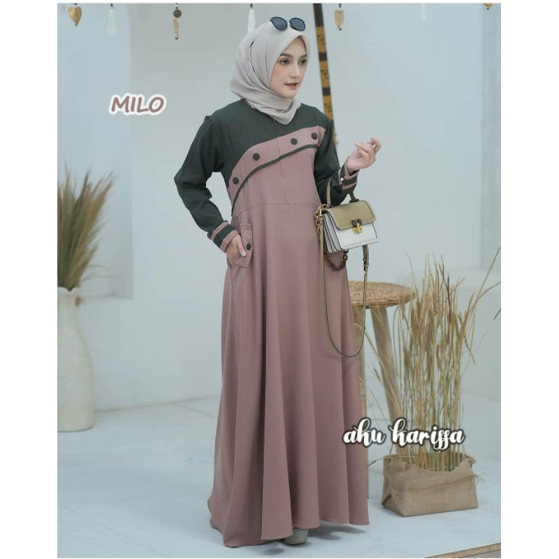 Gamis Kamilah Gamis ity crepe Gamis ity crepe warna hitam kombinasi ungu Gamis crepe