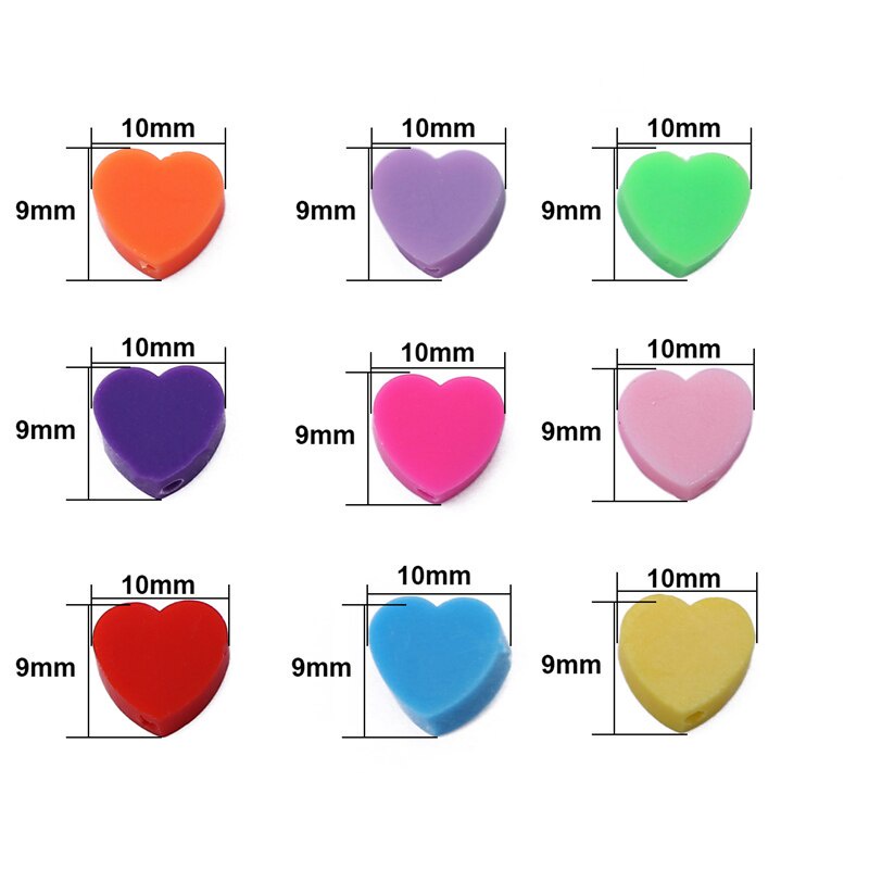 30Pcs/lot 9x10mm Clay Love Heart Spacer Solid Bead Polymer Clay Loose Beads Needlework For Jewelry Making Bracelets Earrings DIY