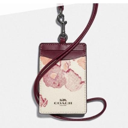 

*#*#*#] Coachh CH gantungan ID Holder Card Lanyard Original - Flower maroon db