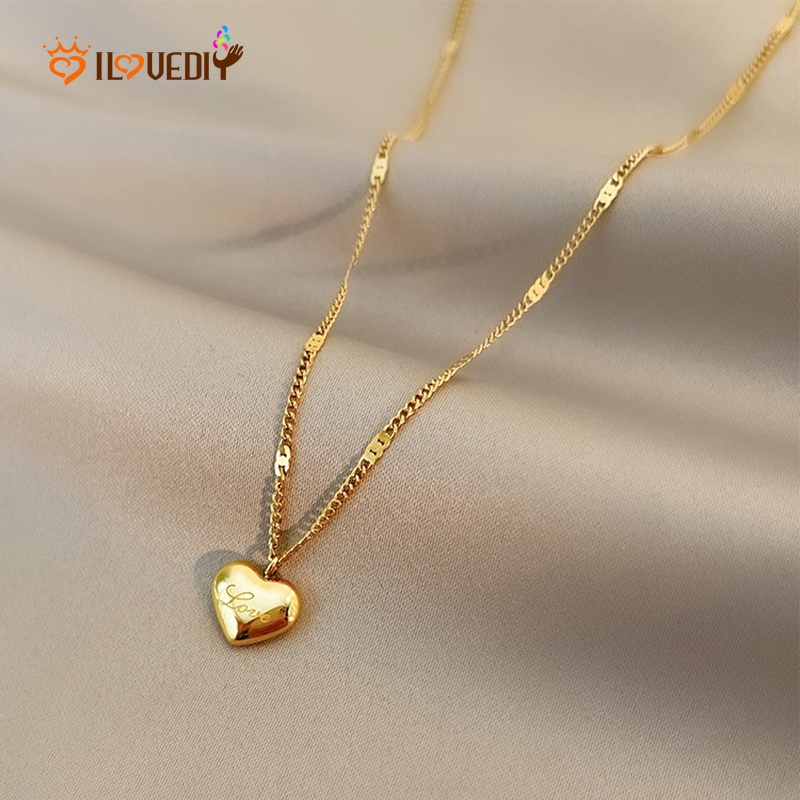 Kalung Liontin Hati Warna Emas Untuk Hadiah Valentine Wanita