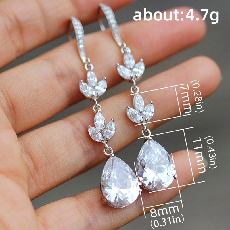 Anting Gantung Warna Silver Aksen Cubic Zirconia Untuk Wanita