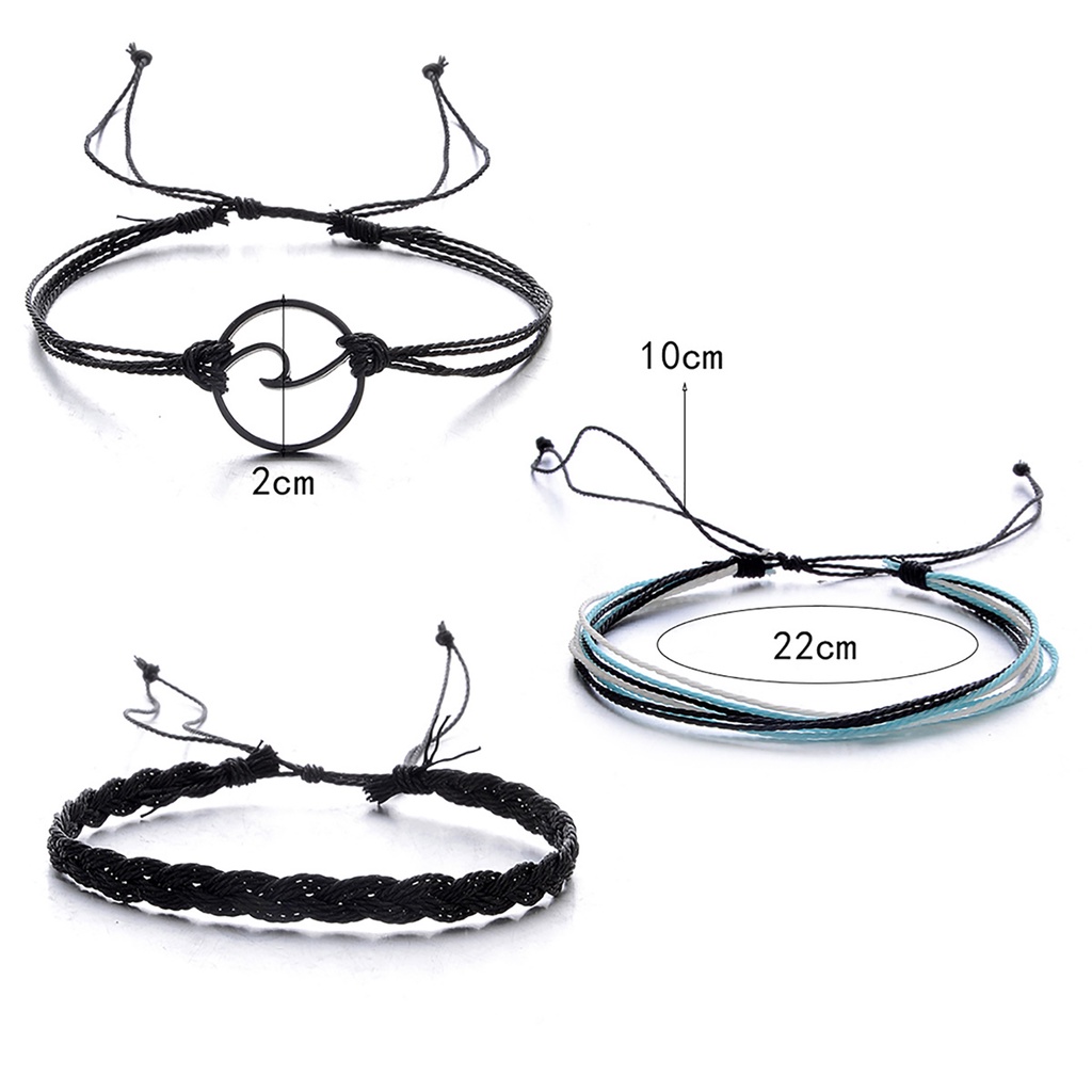 3pcs / Set Gelang Tali Kepang Multilayer Gaya Bohemia Untuk Kencan