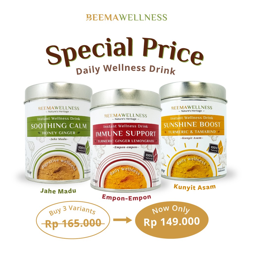 

Beema Wellness - Paket Instant Drink (Empon-Empon, Jahe Madu + Kunyit Asam)