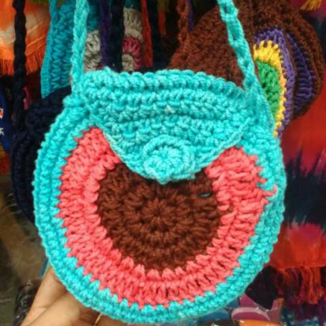 (BISA COD) TAS SELEMPANG RAJUT BUNDAR MINI WARNA WARNI - TAS FASHION ANAK DAN WANITA OOTD