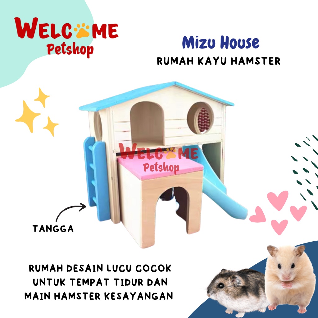 Mizu House Rumah Kayu Hamster Perosotan Mainan Kandang Hamster