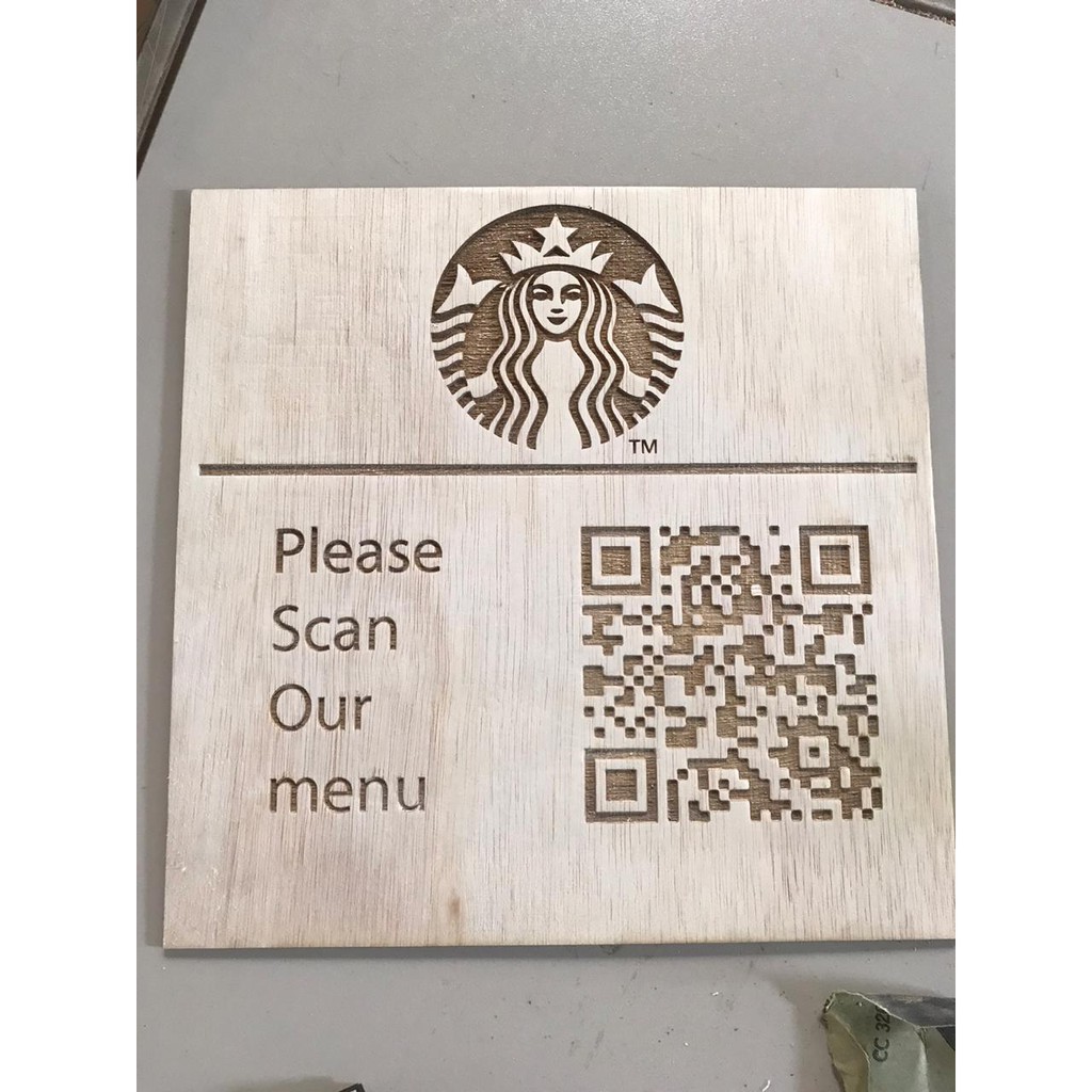 CUSTOM PAPAN KAYU BARCODE SCAN MENU/WEBSITE/PAYMENT