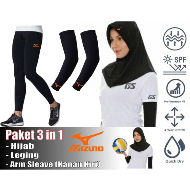 Paket hemat hijab voli kerudung voli jilbab olahraga leging manset tangan deker lengan baselayer