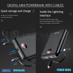 Power bank Ultimate Power Mini Digital 10000mAh with Cables MW10 Power Wing  as