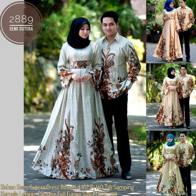 Batik Couple Gamis Semi Sutra Kemeja Lengan Panjang 2889