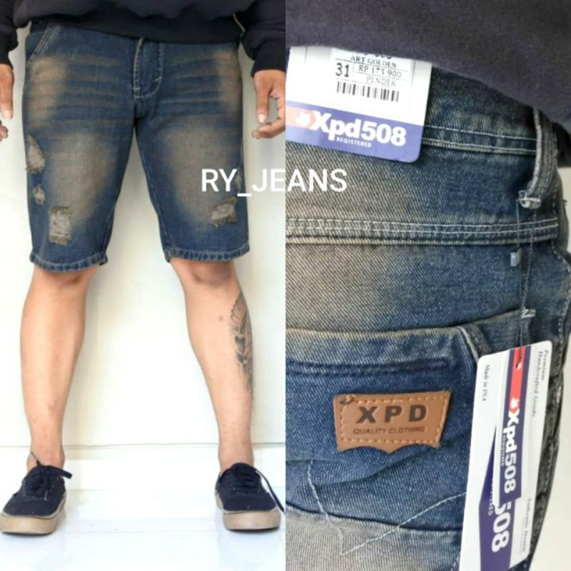 Celana jeans sobek pendek pria xpd celana jeans pendek