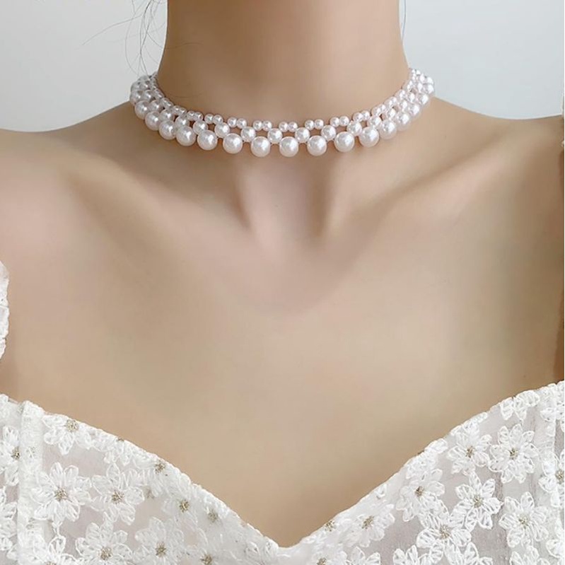 Briella Korean Pearl Choker Necklace Kalung Mutiara Korea Anyam Rangkai