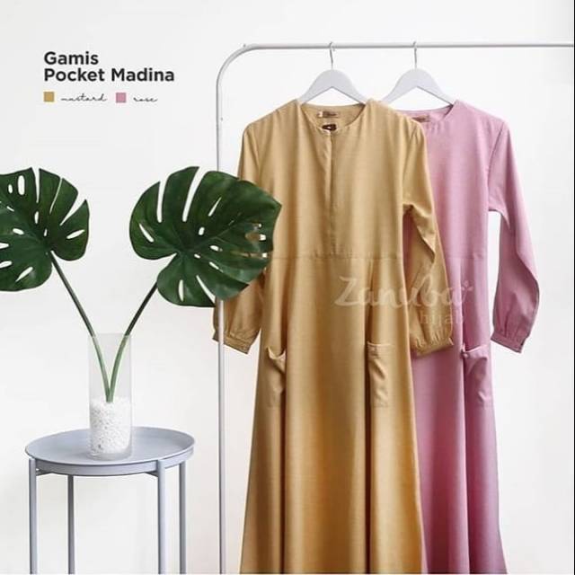 PROMO. Mustard Zanuba Original. Gamis katun Pocket Madina