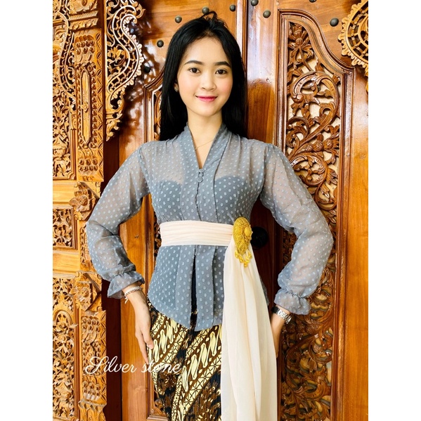 kebaya jadi geya sifon yoryu polka serat pisang-Silver blue