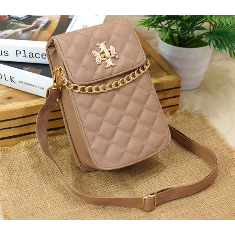 Tas Pouch Hp Wanita Bordir Rantai Gold Tas Selempang Wanita