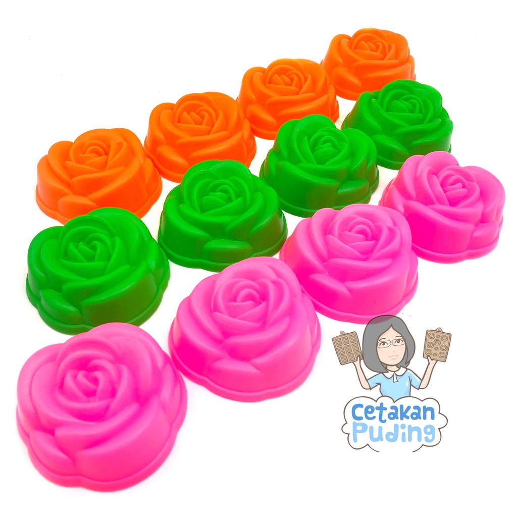 Cetakan Puding Plastik Bentuk Mawar Ukuran Sedang (Isi 12pcs)