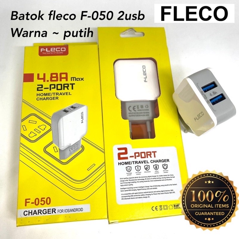 PROMO BATOK CHARGER FLECO F050 ORIGINAL 2USB 4.8A