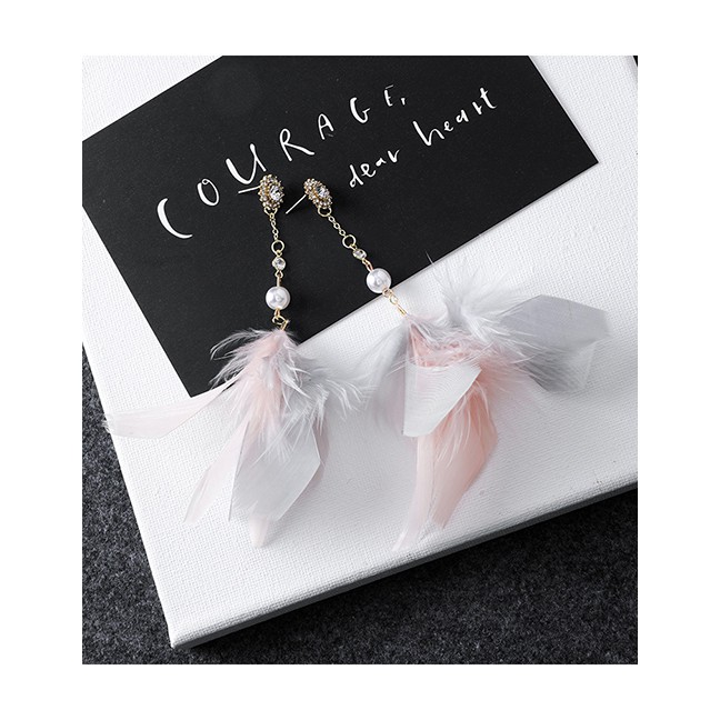 LRC Anting Tusuk Fashion Golden 925 Silver Needle Contrast Feather Irregular Earrings D59714