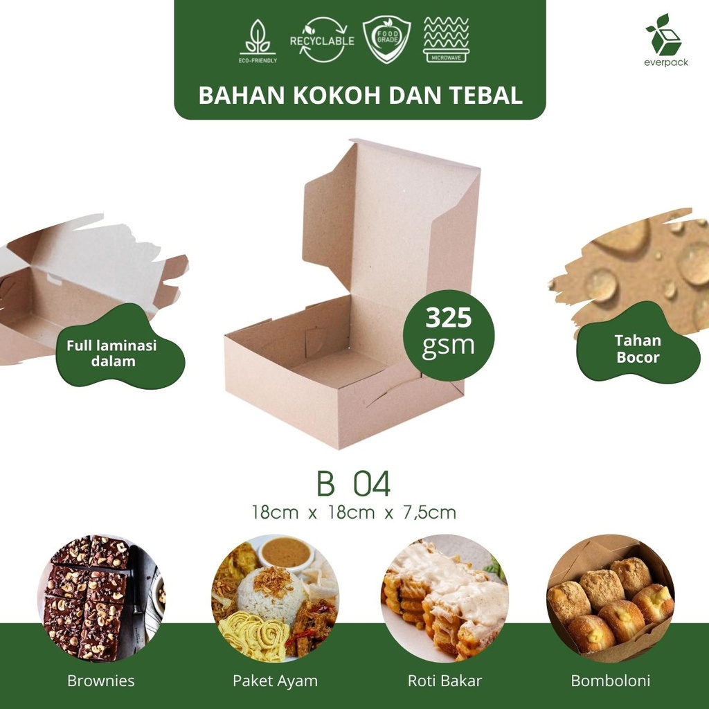 Paper Box (18x18x7.5 | 325 gsm) | Kraft Paper Laminasi | Paper Lunch Box | Polos | Packaging Makanan