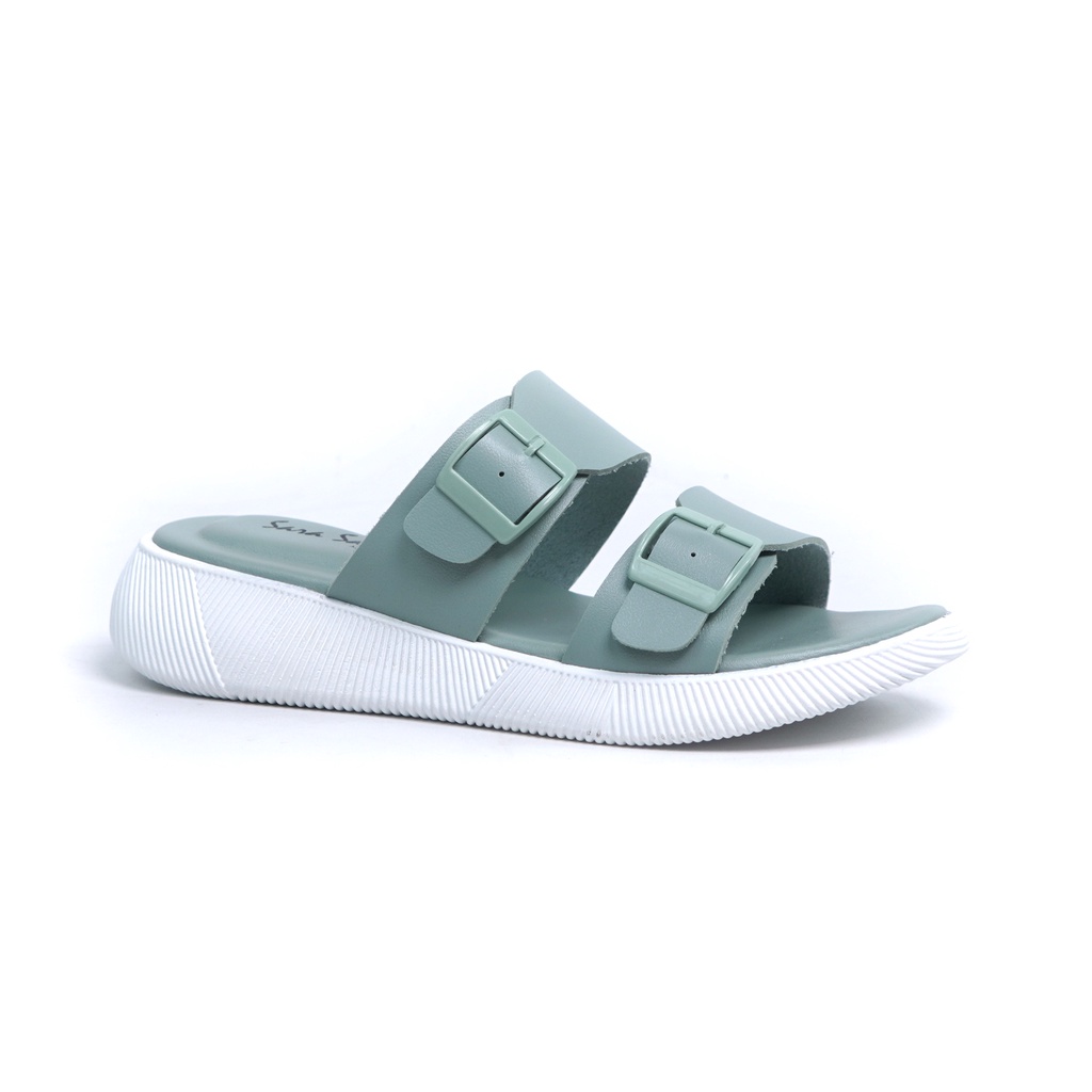 SARASARA YUK - Sandal Wanita Slop Casual Model Birken Sol Puyuh SARA SARA JEAN Sendal Selop Cewek Kulit Santai Strap Gesper Ban dua Empuk lucu Size 36 37 38 39 40 Warna Green Hijau Soft Anti Slip Original Kekinian Terbaru Shoes ORI Mall Official Store