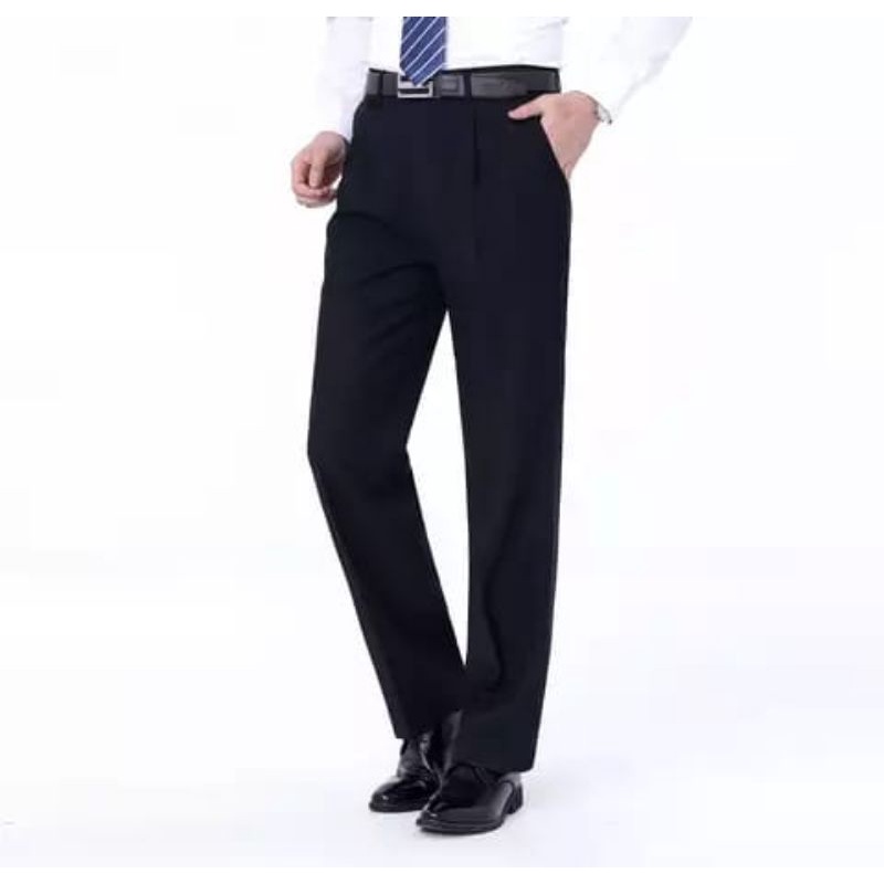 EXCLUSIVE Celana Panjang  Formal Kerja Kantor Pria Standar Reguler Trousers For Men Reguler Fit Classic Bahan Katun HIGHTWIST JETBLACK  Hitam Premium Berkualitas