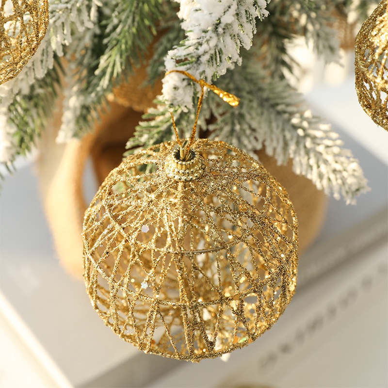 [Christmas Products] 6 Pcs Gold Round Shaped Hollow Ball Christmas Tree Pendant