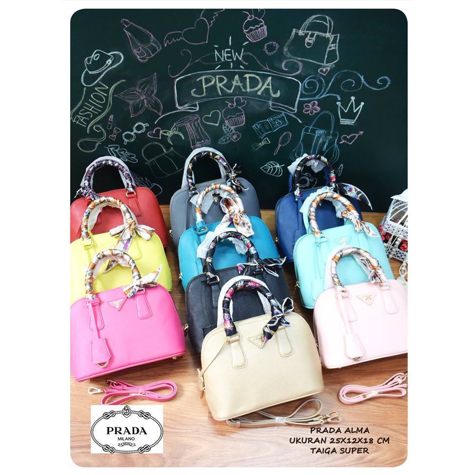 New Arrival Tas Wanita Cewek Branded Berkualitas Prada Alma Scraf Handbag  Import Murah