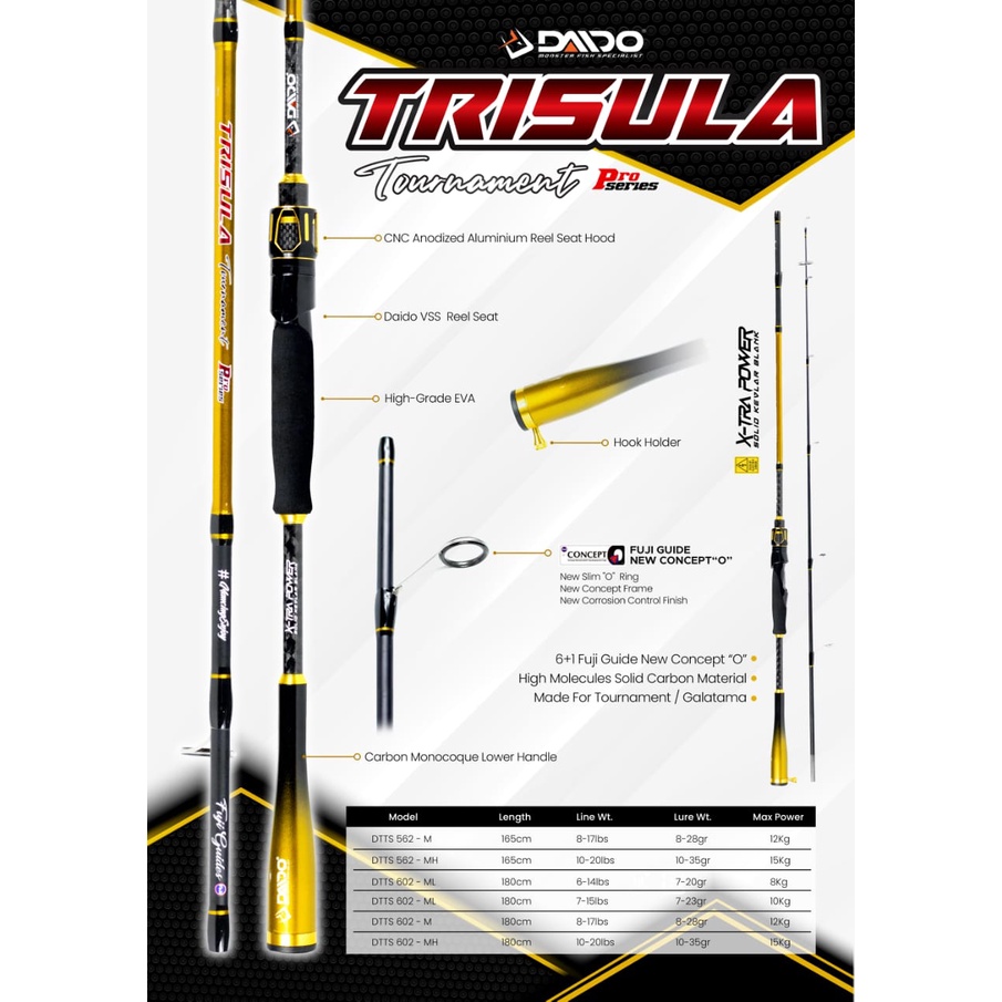 Joran Pancing Daido Trisula Tournament Pro Series 180cm (10kg, 12kg &amp; 15kg) Spinning Fuji Solid - Engkus Fishing