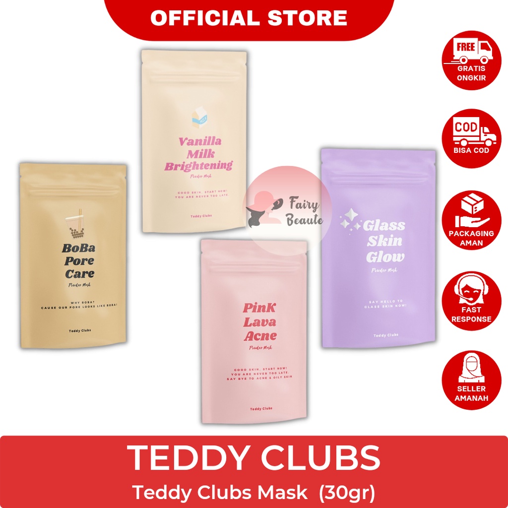 Teddy Clubs Mask BPOM Glass Skin Pink Lava Boba Pore Vanilla Milk 30gr Original