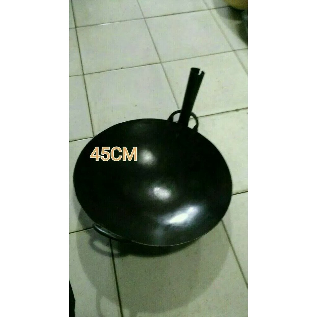 Kuali -wajan -wok baja hitam anti lengket 45cm