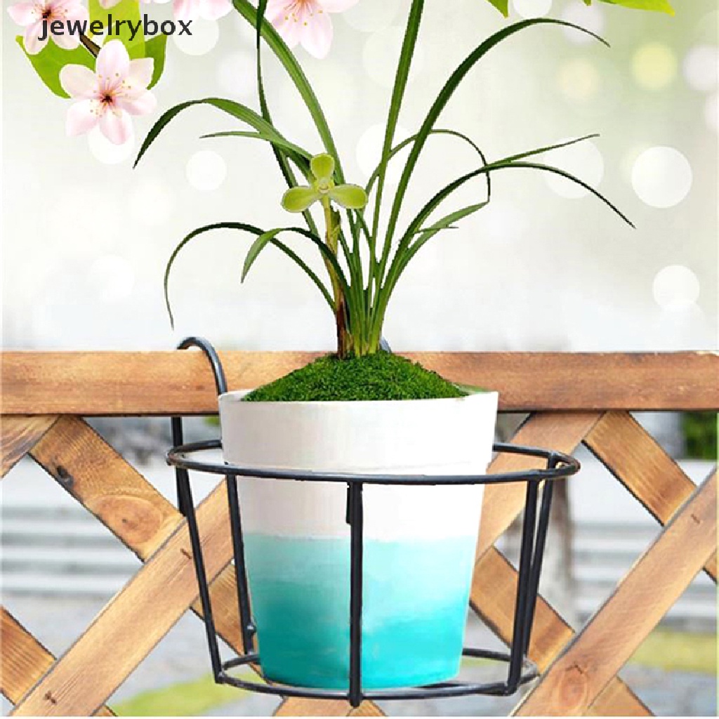 (jewelrybox) Rak Gantung Pot Bunga Bentuk Bulat Bahan Besi Untuk Pagar / Taman / Balkon