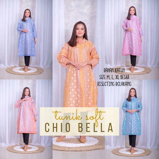 Tunik Soft Chio Bella Batik Warna Pastel Jumbo Seragaman Tunic Kerja Kantoran Kasual Dress