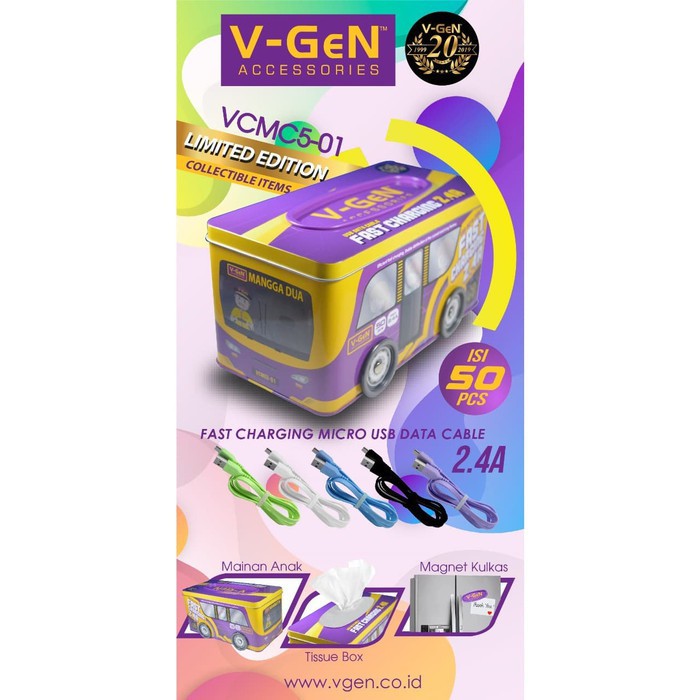 V-GeN VCMC5-01 Data Cable Micro USB V8 2.4A Fast Charging Gepeng Kabel Casan Android Micro