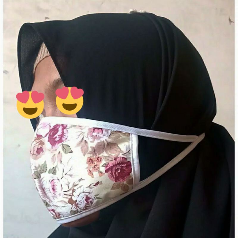 Masker Hijab Kain 3Ply  non medis Motif Bunga cantik bahan Tebal minimal order 3