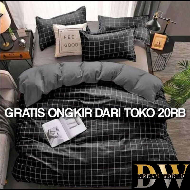 BEDCOVER SET-BEDCOVER MURAH SPREI MURAH 1set KOTAK KOTAK AESTHETIC/ESTETIK ALA KOREA