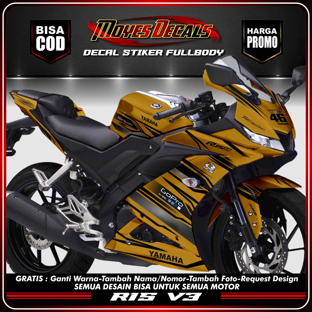 Stiker Decal Motor R15 V3 Fullbody Decal Stiker Motif Costum Gold