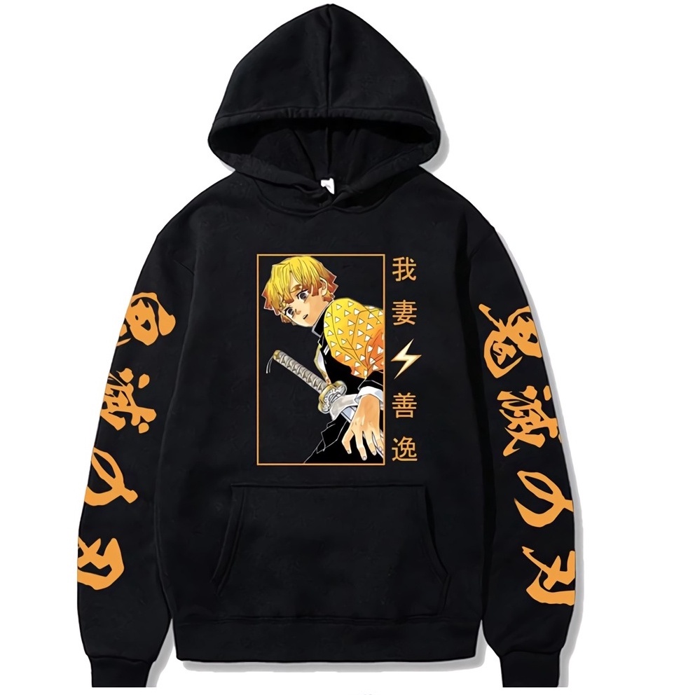 Hoodie Zenitsu Agatsuma Anime Manga Demon Slayer Kimetsu No Yaiba Premium