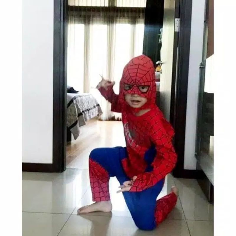 Kostum Spiderman Topeng Kain/plastik
