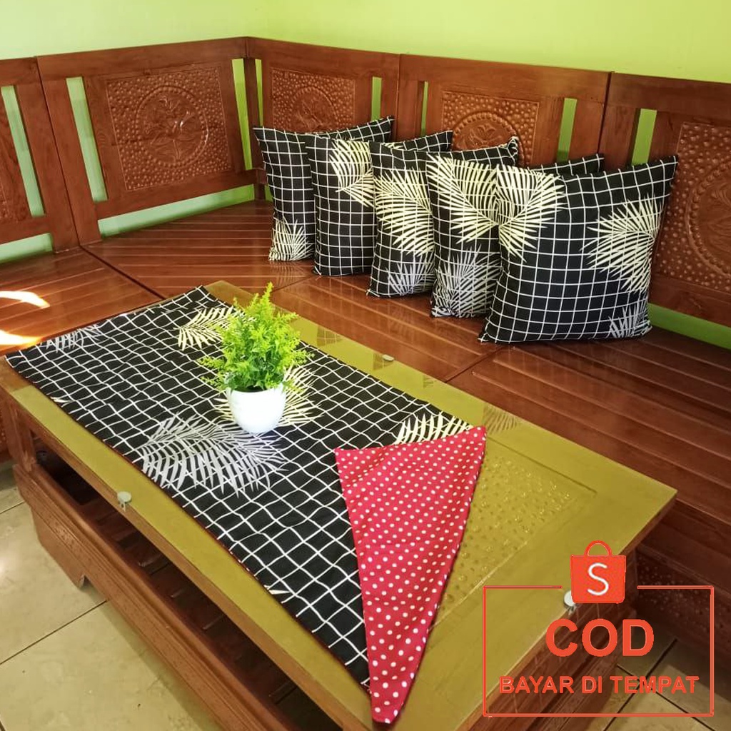 ✅COD Sarung Bantal Kursi Sofa Bed 40x40 (5 Pcs) &amp; Taplak Meja Tamu Minimalis Modern Aneka Motif