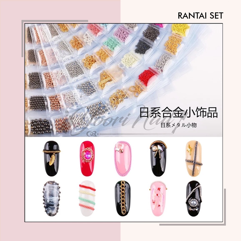 Rantai 6w nail art hiasan kuku chain nails 6 warna pack set