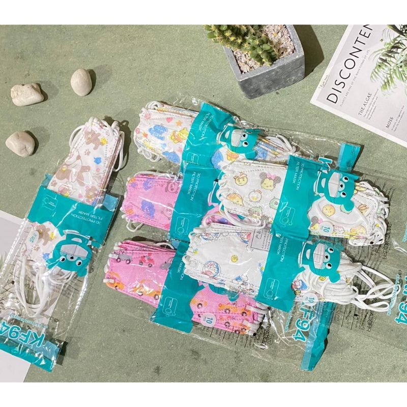 10PCS MASKER ANAK KF94 MOTIF KARAKTER EARLOOP 4PLY MURAH PACK TRANSPARAN UNISEX COWOK CEWEK PUTIH