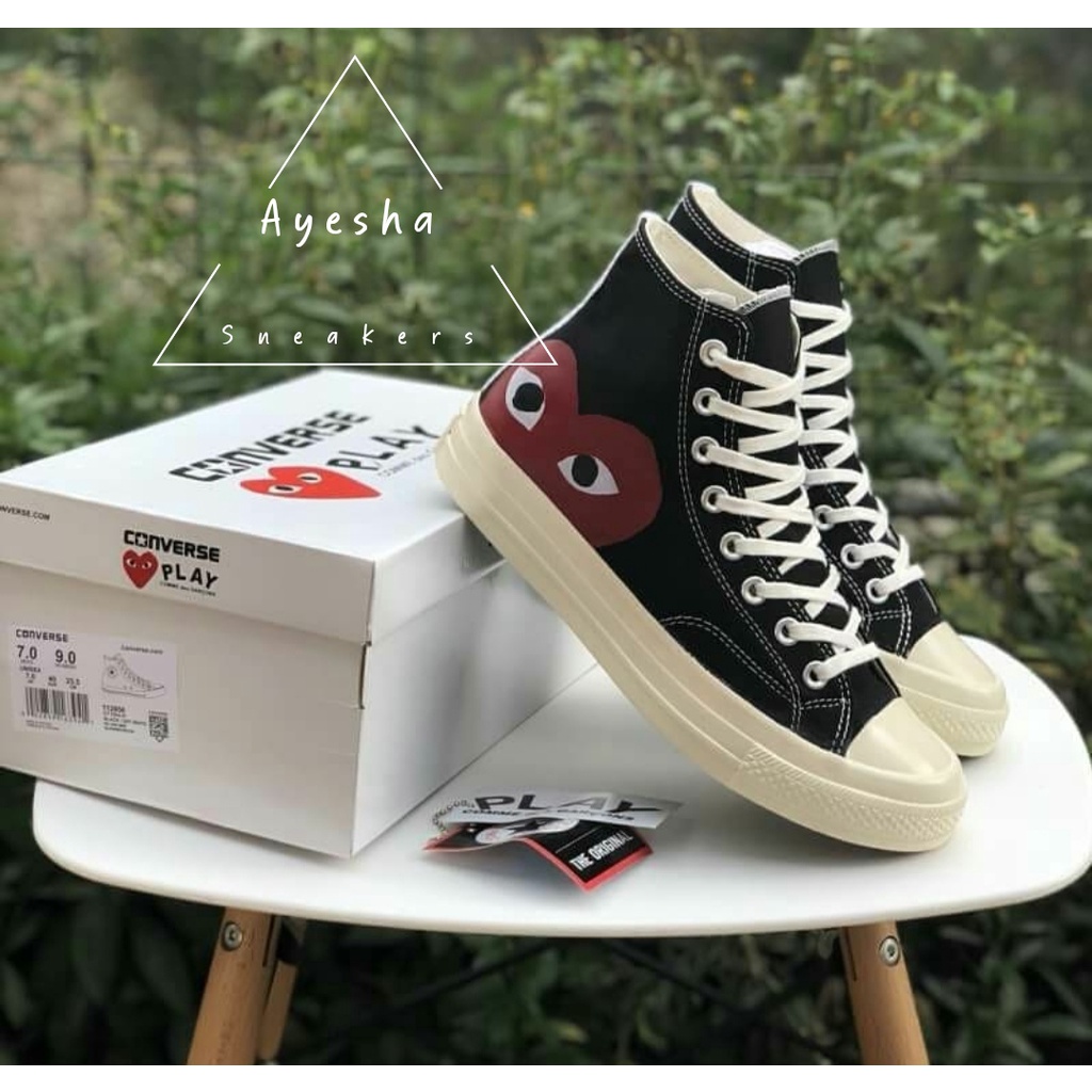 Converse Play Cdg High Hati Pria Sneaker Cwok Allstar Premium Murah Kekinian Cwo Sepatu Egret Black 