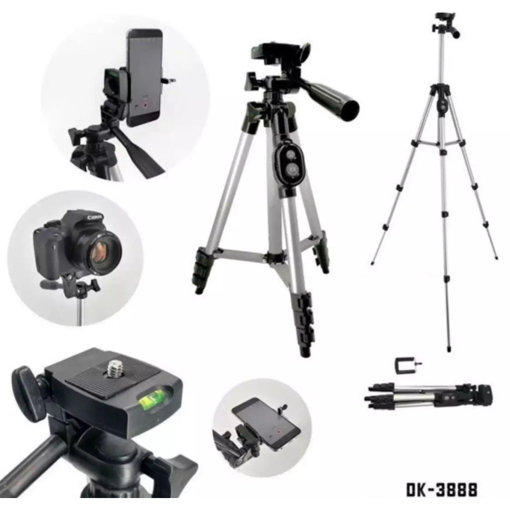 Tripod-Bluetooth DK-3888 Kaki 1 Meter + Remote Bluetooth-Tripod Selfie Bluetoth DK-3888 Universal HP &amp; kamera Free Remote / Holder U &amp; Free Sarung