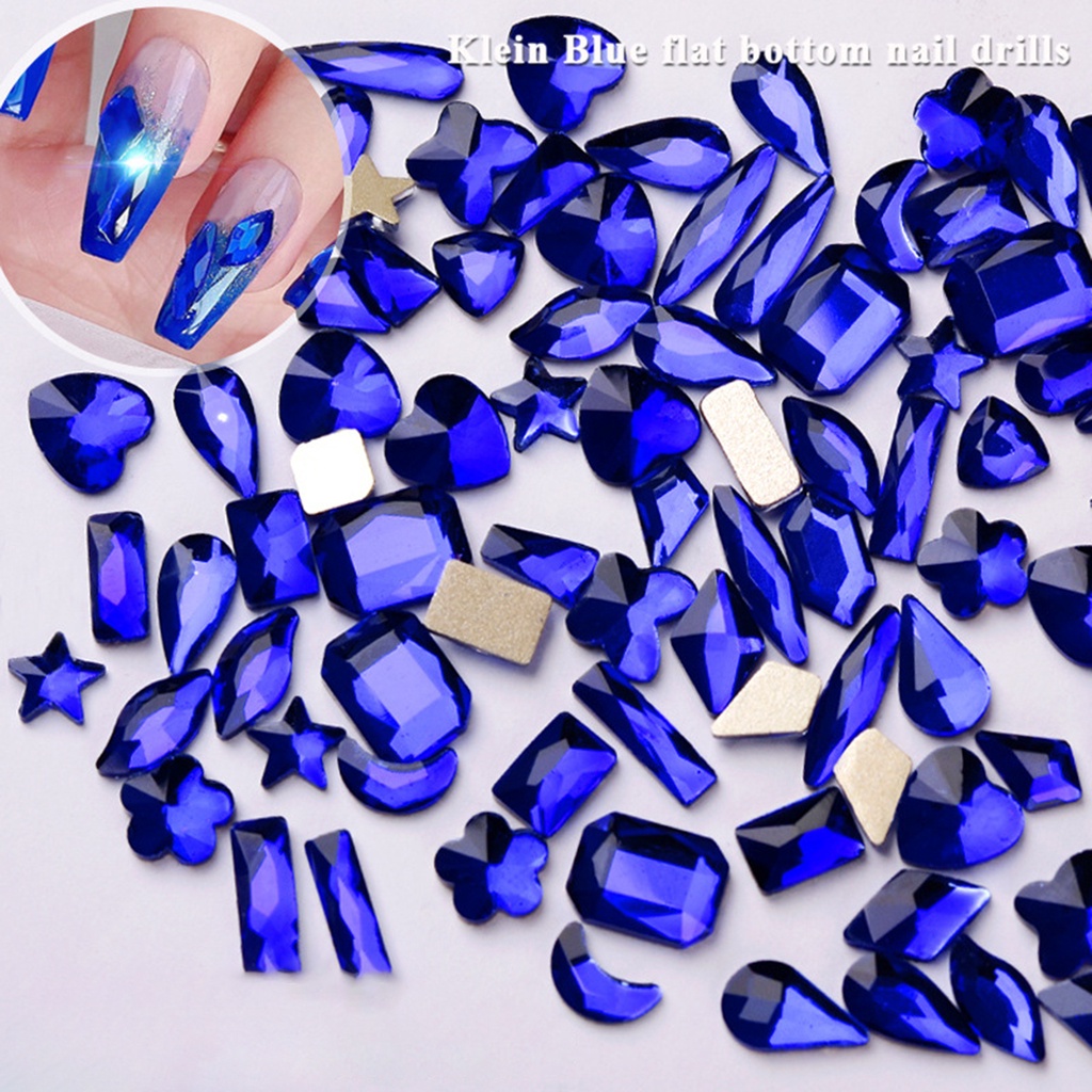 Providence 100Pcs / Set Kristal Berlian Imitasi Warna Biru Tua Untuk Dekorasi Nail Art / Manicure