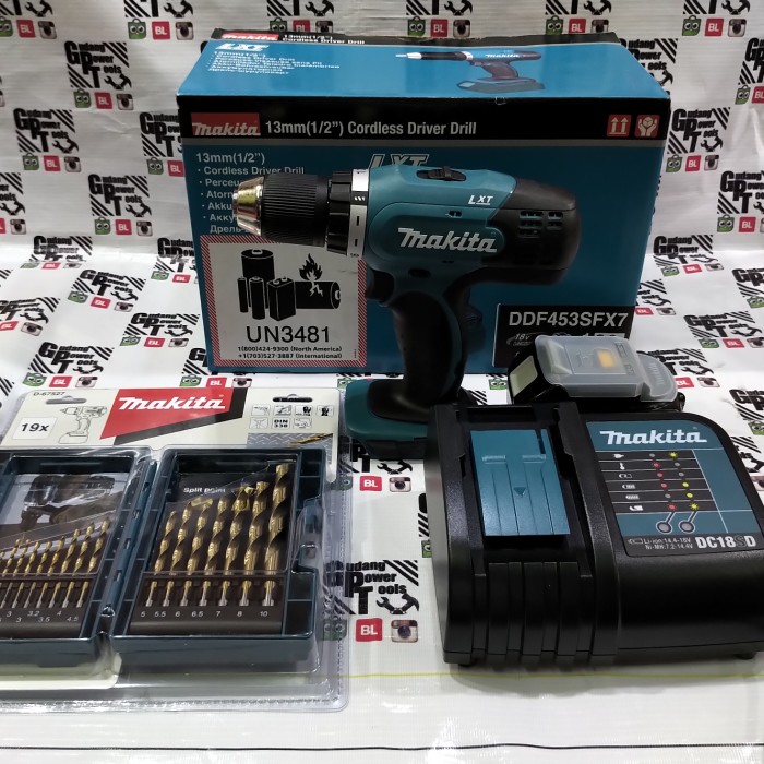 Paket Mata Bor 19pc Bor Baterai Cordless Drill Makita 13mm DDF453 18V