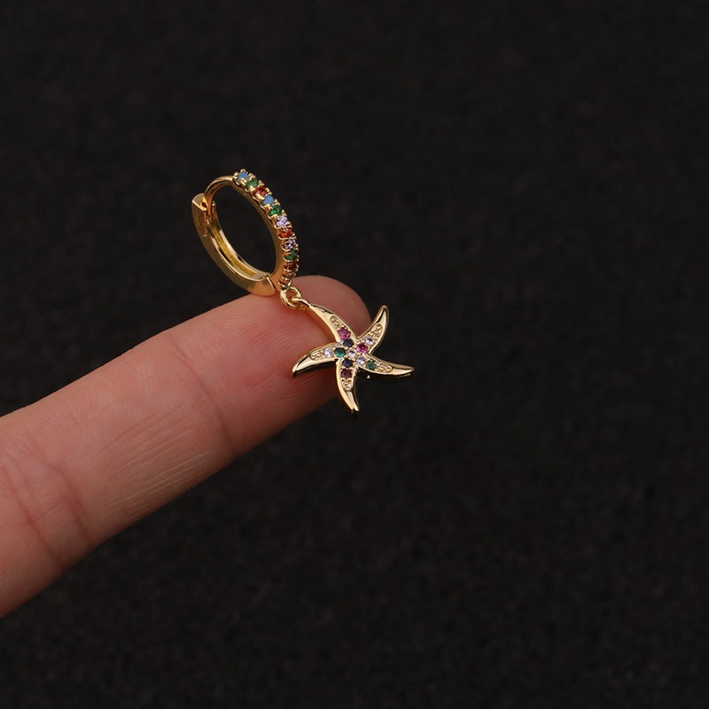 1Pc Bohemian Rainbow Zircon Small Hoop Cz Earring Crystal Cactus Heart Pendant Ear Piercing Jewelry