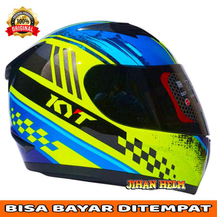 HELM KYT ORIGINAL / KYT R10 / HELM KYT FULL FACE R10 #4 YELLOW FLUO BLUE TERMURAH