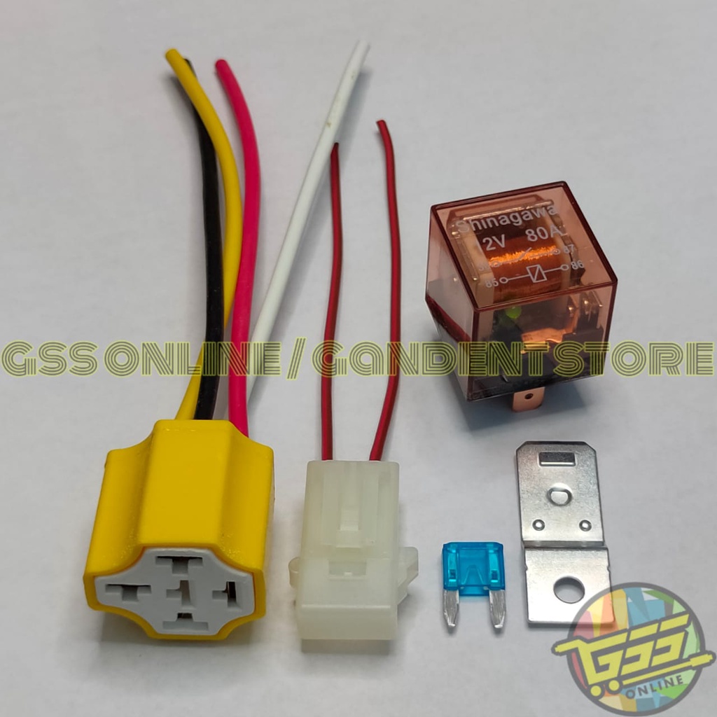 Paket lengkap Relay 4 kaki 12v 80a kaki 4 socket relay KERAMIK kaki 4 dan rumah sekring mini DX BONUS FUSE