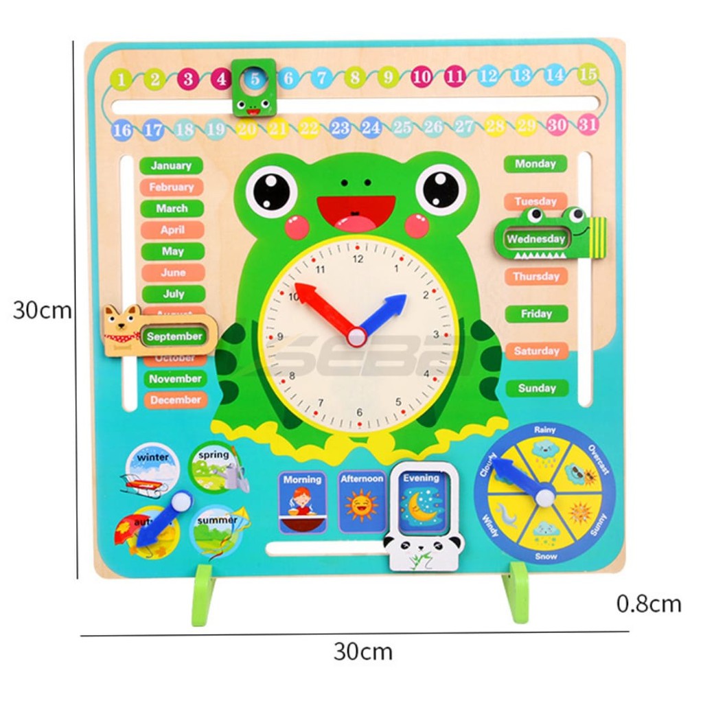 Mainan Edukasi Pengenalan Waktu / Cuaca , dll | CLOCK WOODEN TOYS