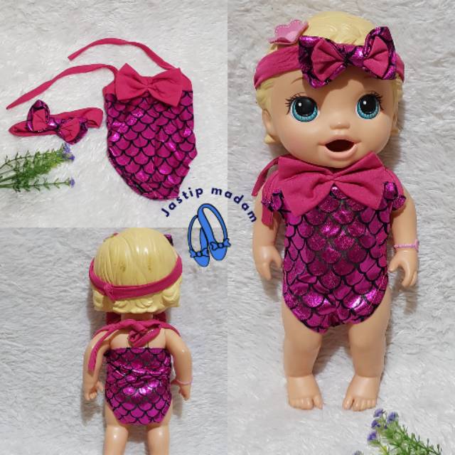 Baju renang mermaid +bandana buat boneka baby alive warna